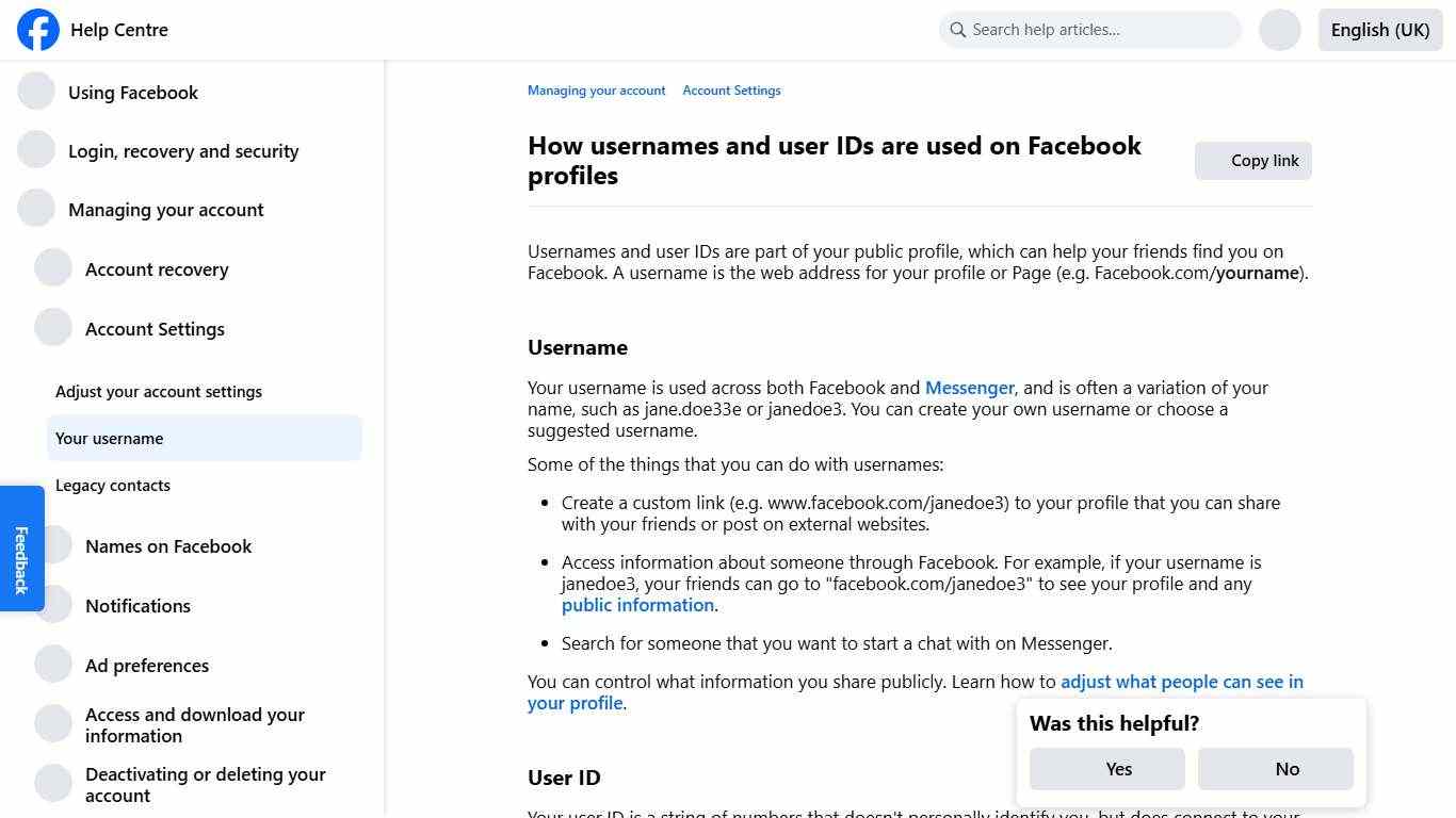How usernames and user IDs are used on Facebook profiles Facebook Help Centre